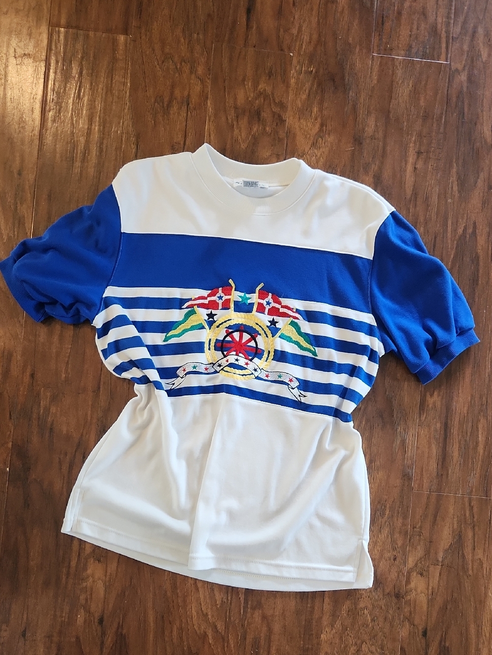 Blue & White Striped Nautical Embroidered Top